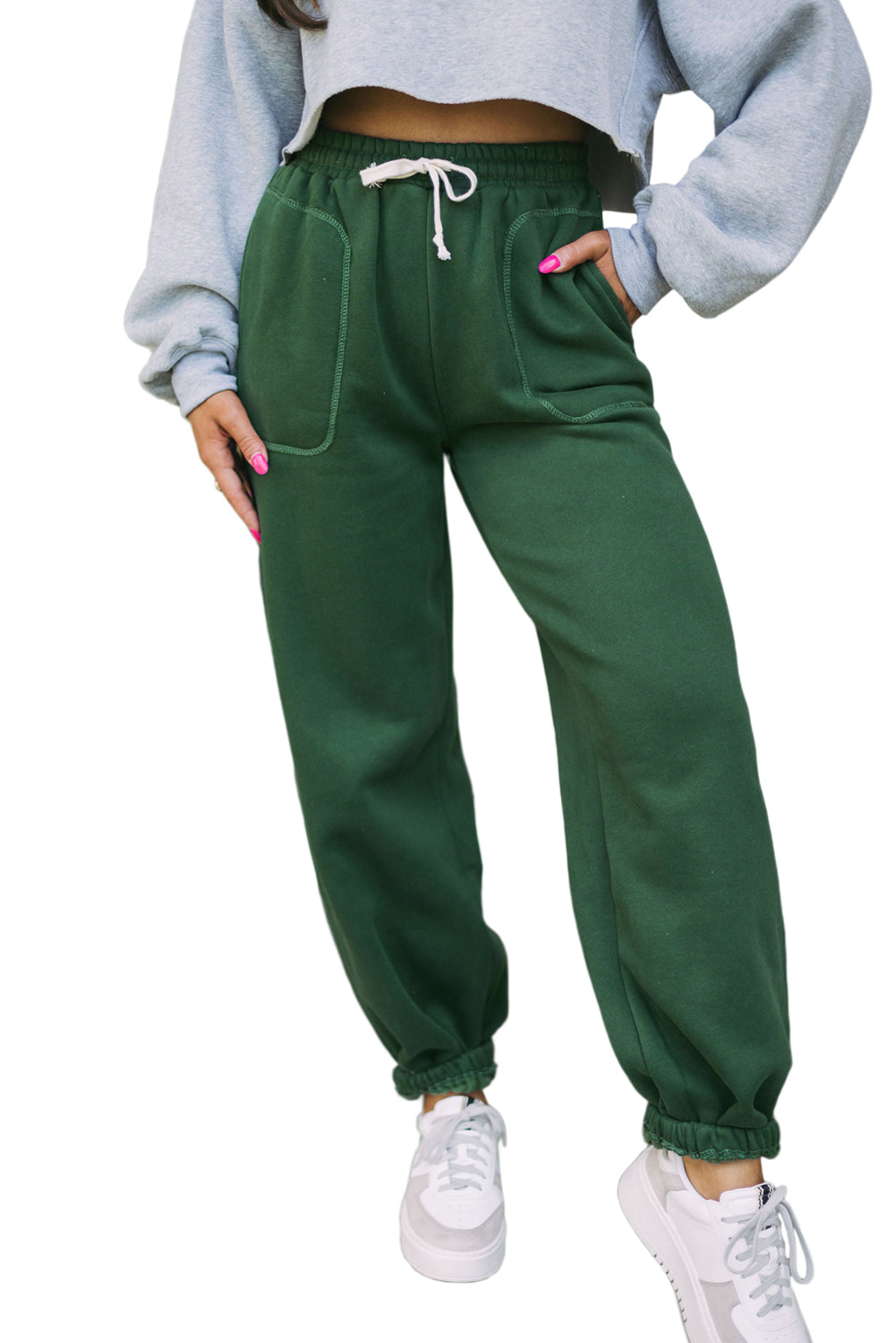 Mist Green Drawstring Waist Casual Jogger Pants