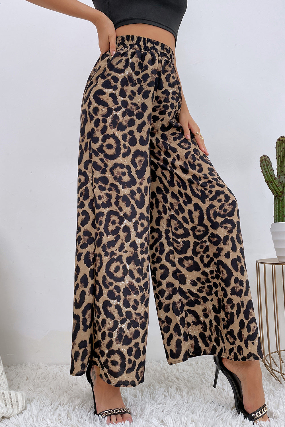 Multicolour Leopard High Waist Wide Leh Pants