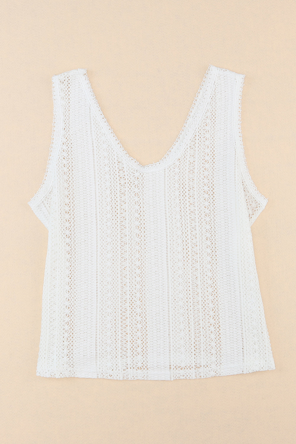 White Lace Crochet Open Back U Neck Tank Top