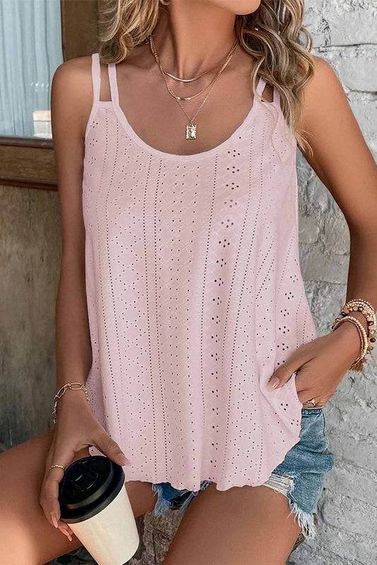 Pink Eyelet Strappy Scoop Neck Tank Top