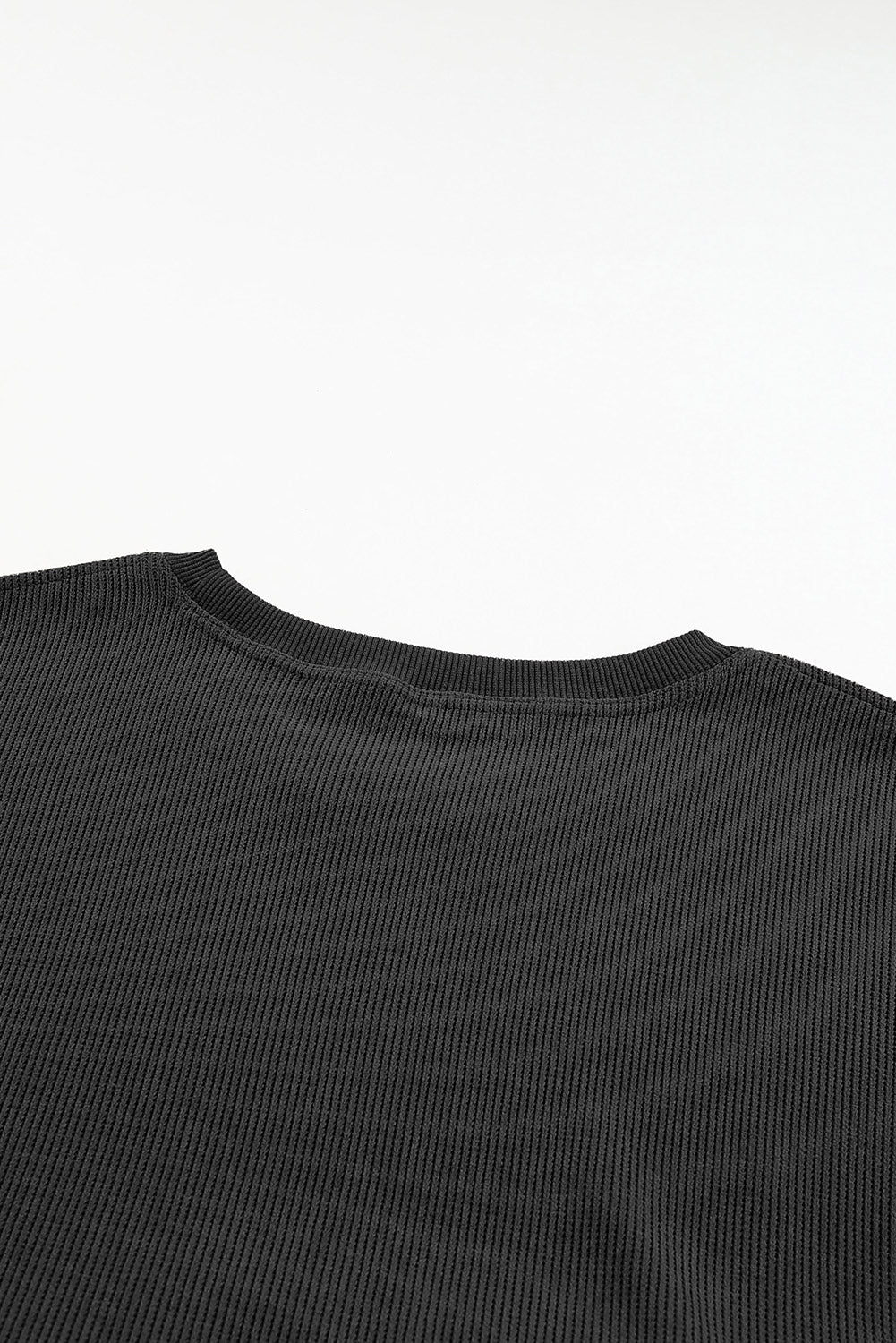 Black Plus Size Corded Round Neck Sweatshirt