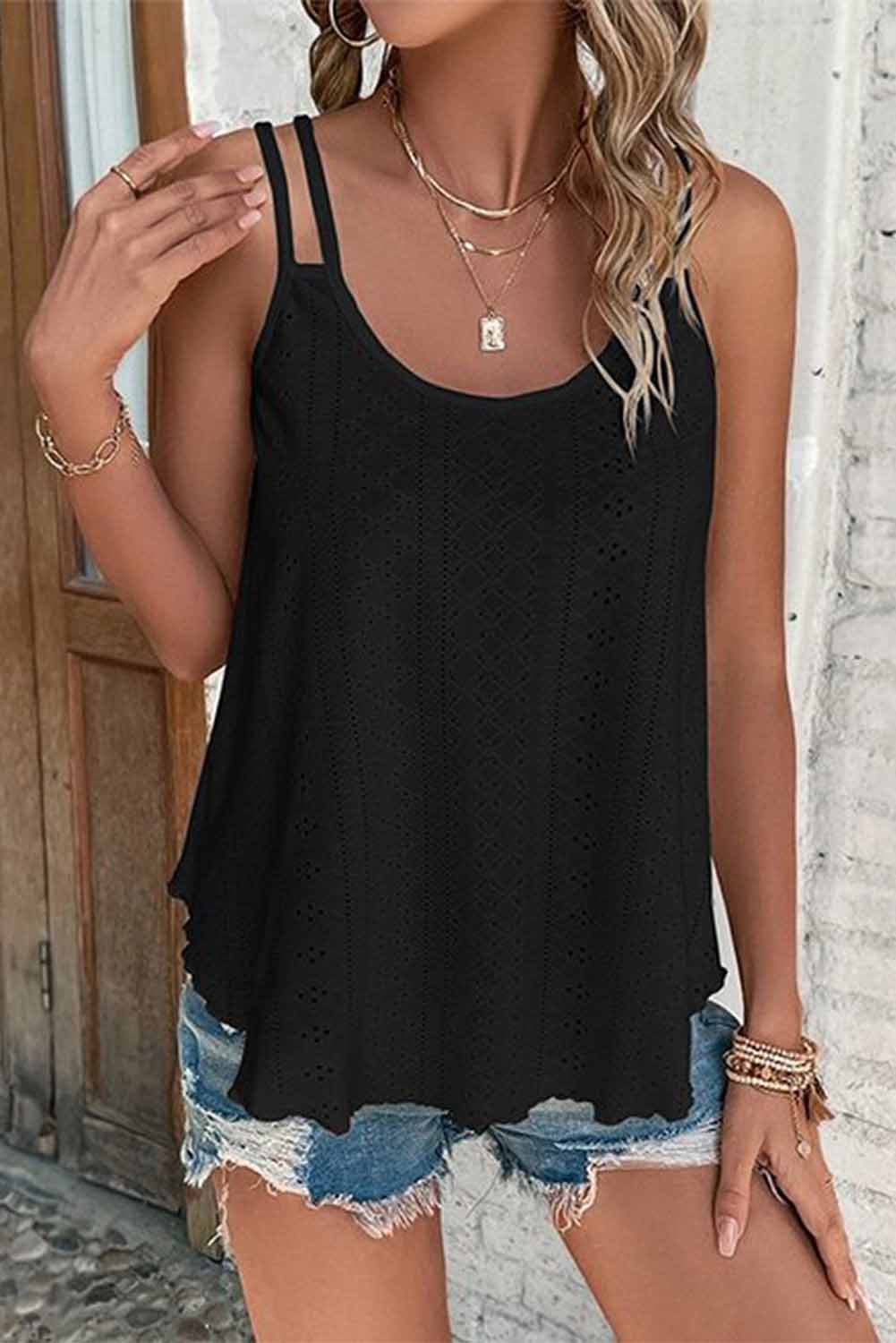 Pink Eyelet Strappy Scoop Neck Tank Top