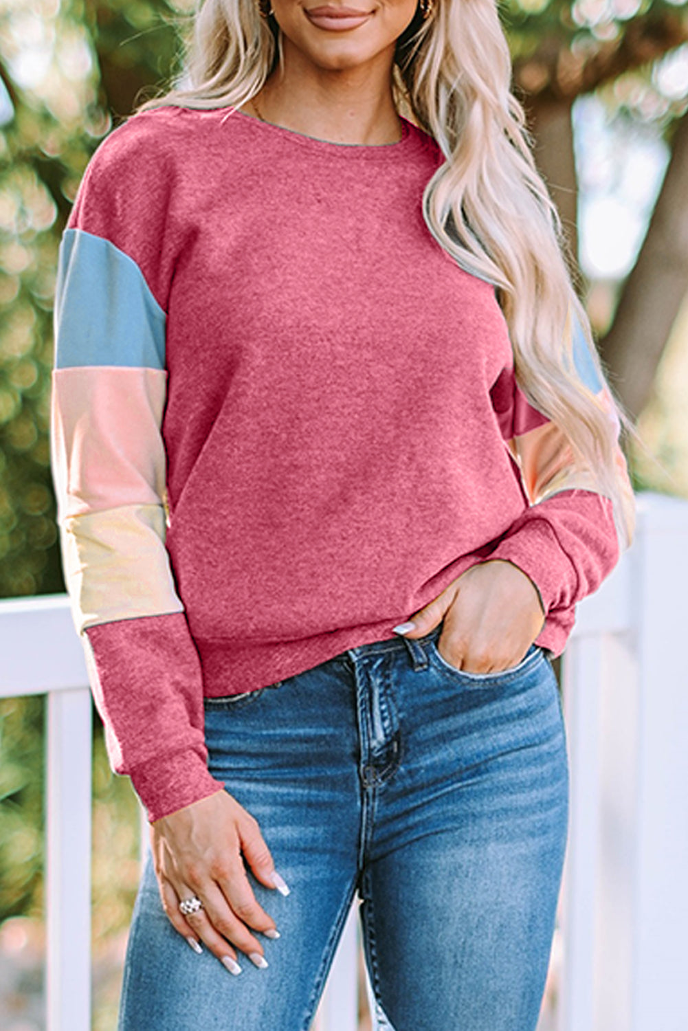 Grey Casual Color Block Drop Sleeve Sweatshirt