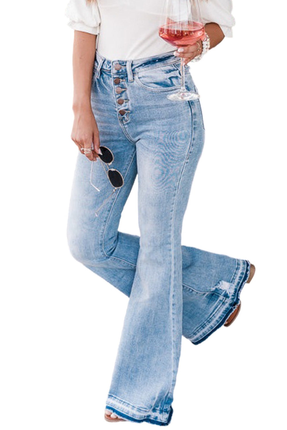 Blue Light Wash High Waisted Bell Bottom Jeans