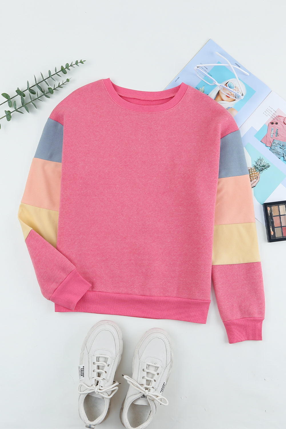 Grey Casual Color Block Drop Sleeve Sweatshirt