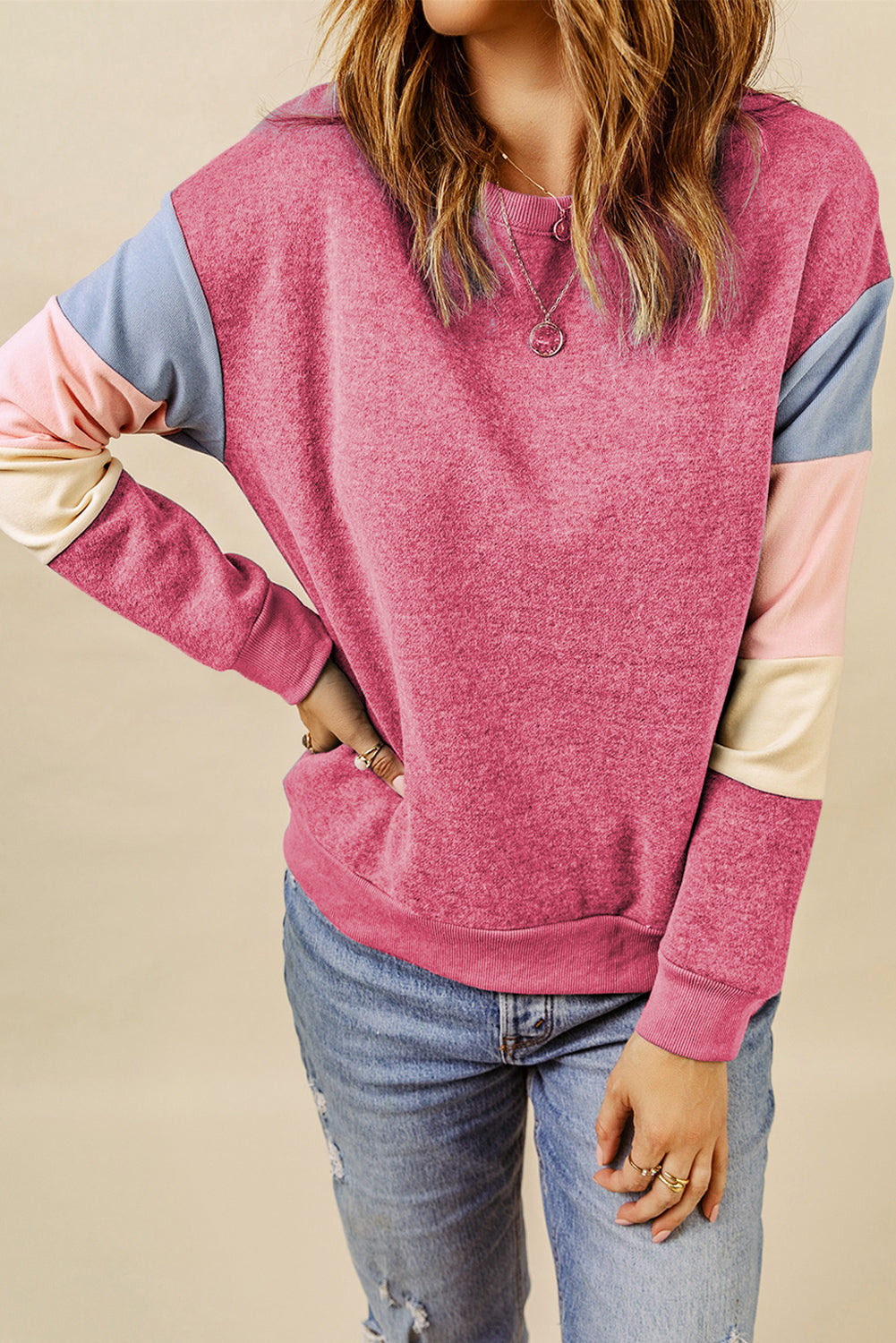 Grey Casual Color Block Drop Sleeve Sweatshirt