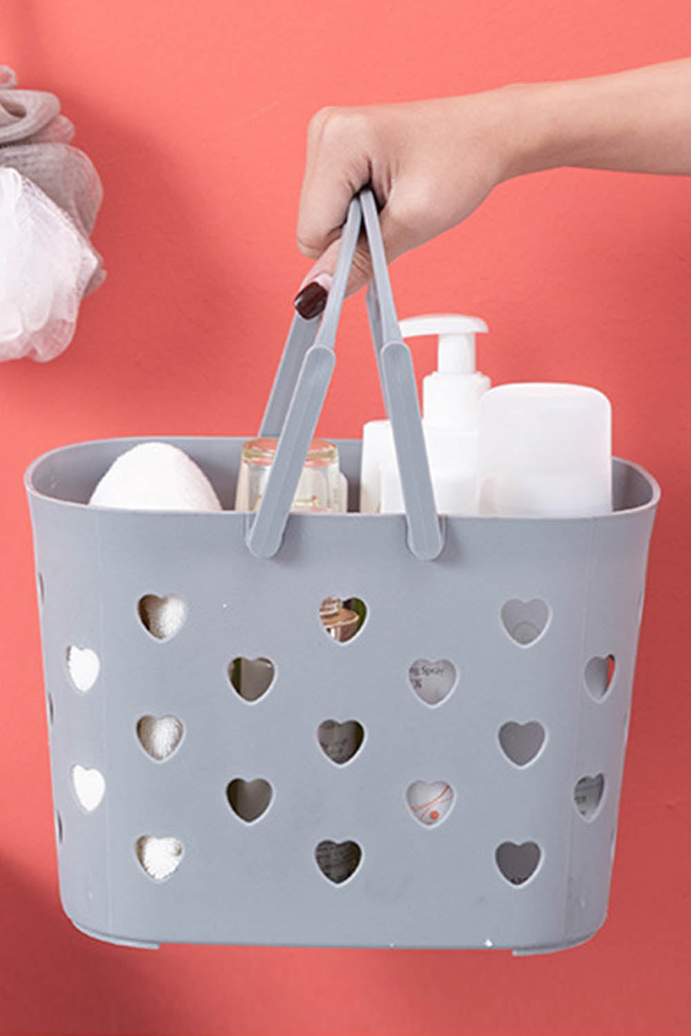 Gray Heart-shape Hollowed Plastic Storage Basket