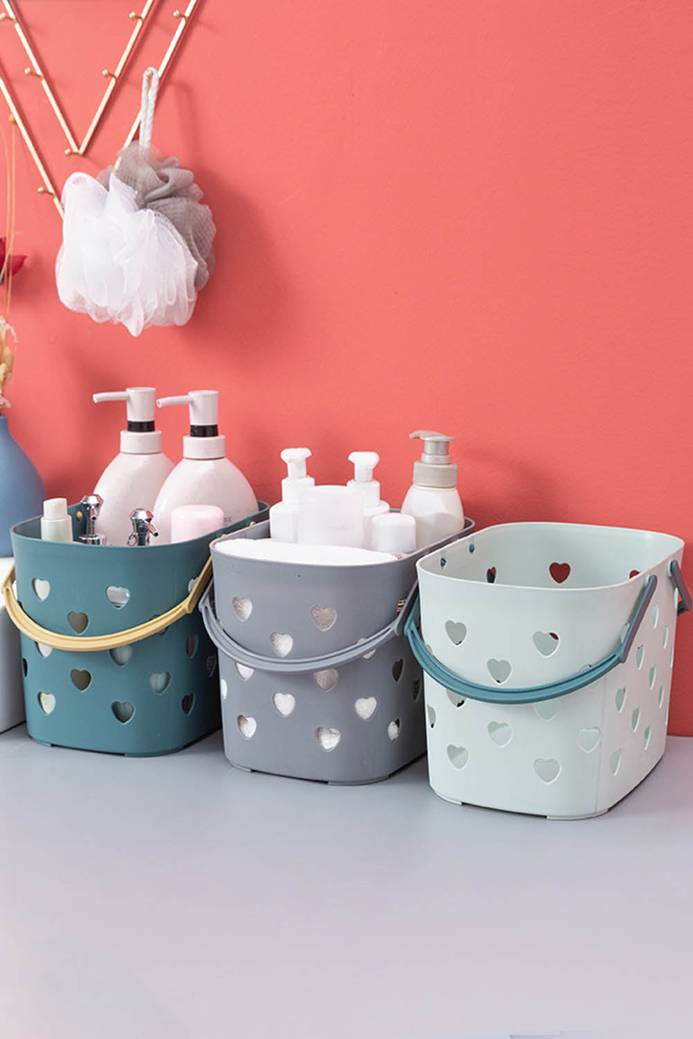 Gray Heart-shape Hollowed Plastic Storage Basket