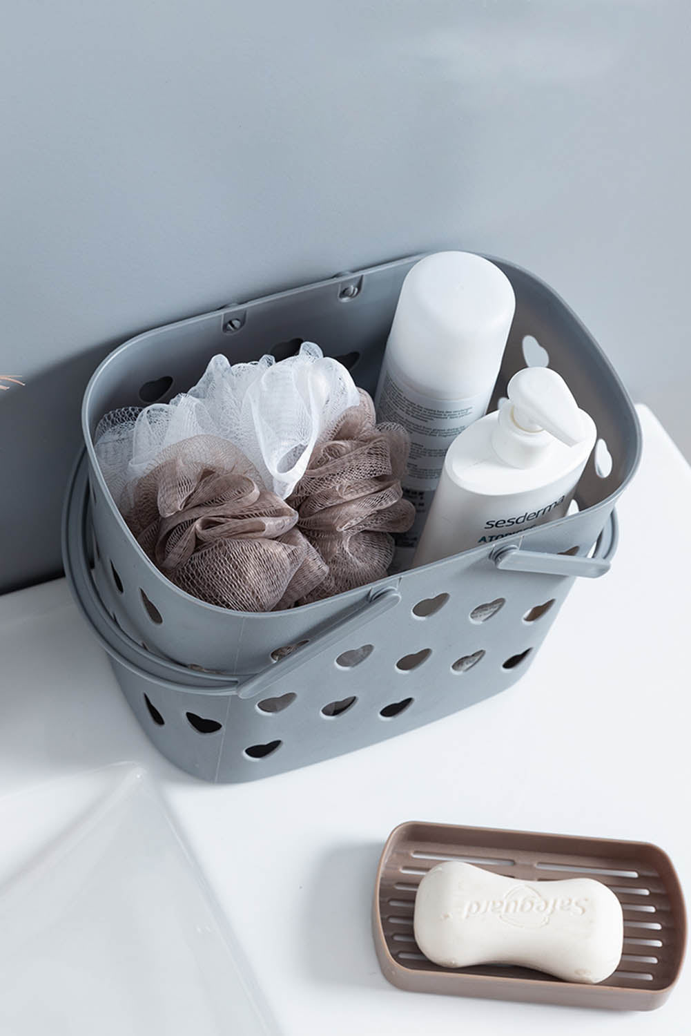 Gray Heart-shape Hollowed Plastic Storage Basket