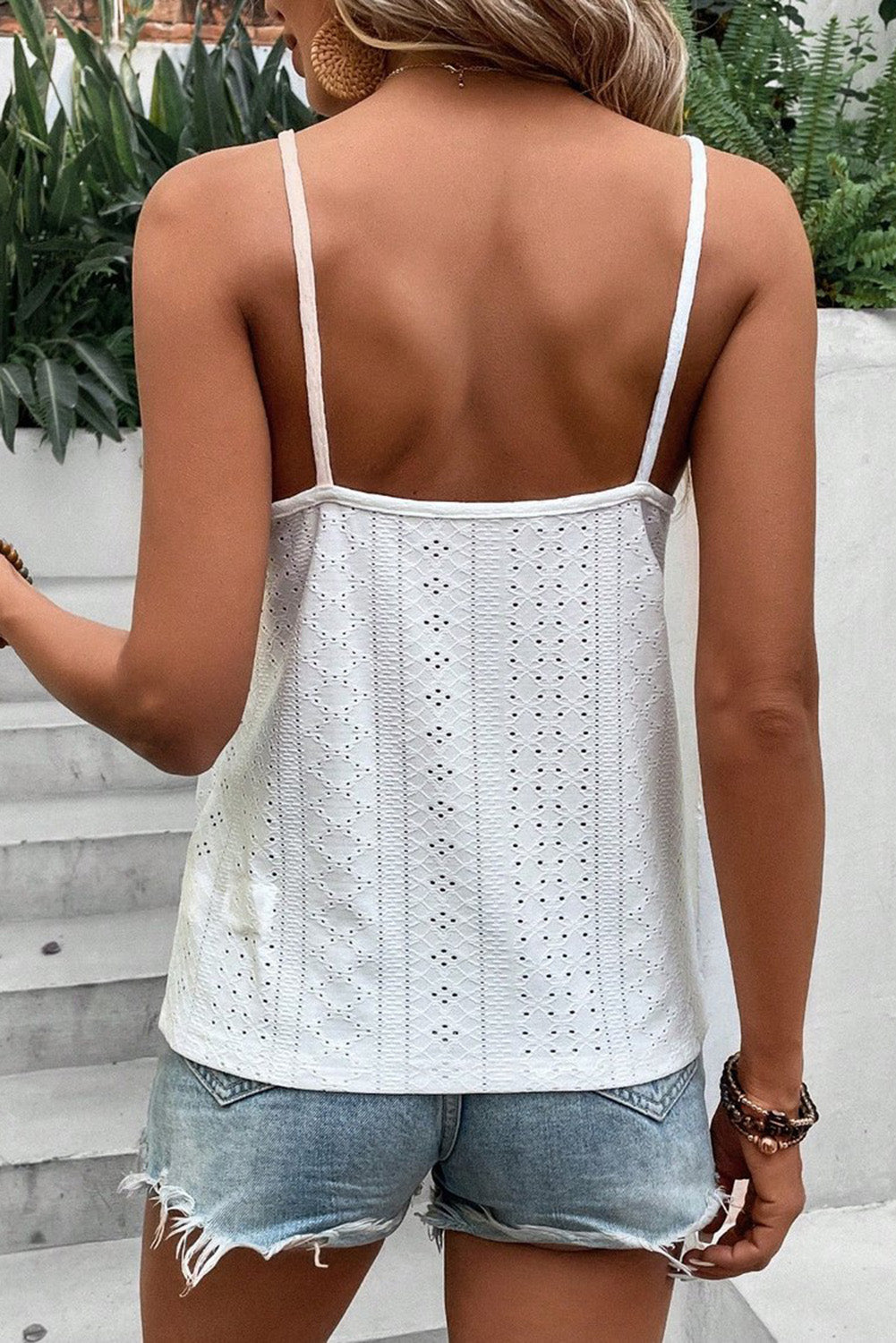 White Lace Eyelet Spaghetti Strap Cami Top