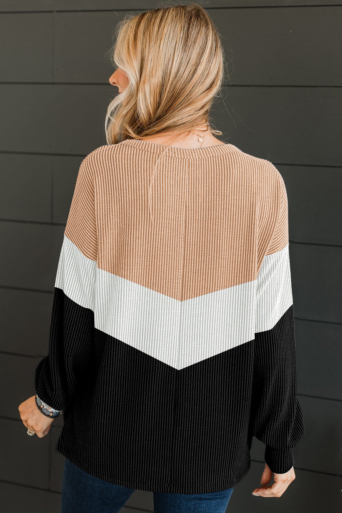 Black Color Block Corded Tunic Long Sleeve Top