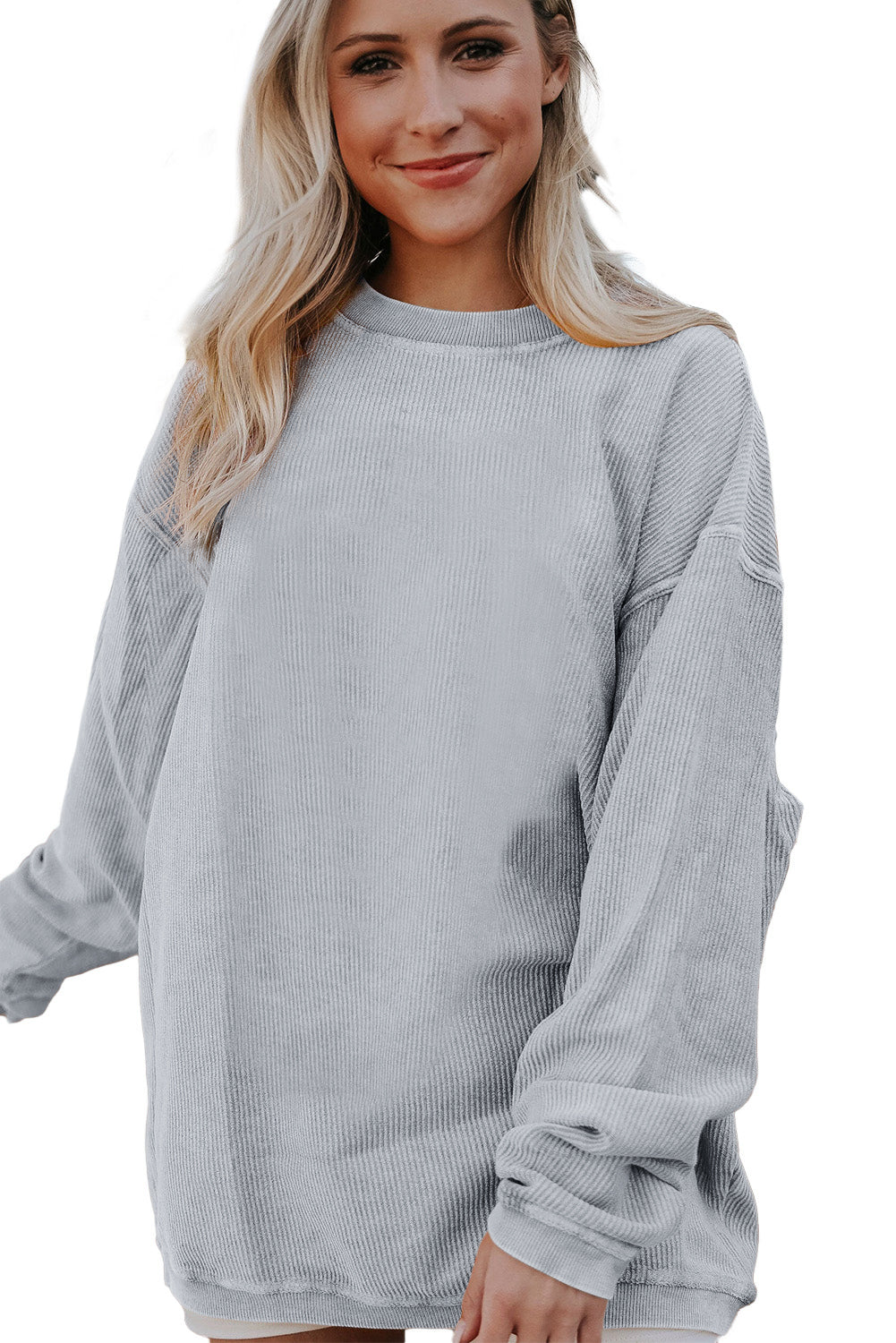 Light Grey Drop Shoulder Ribbed Oversized Sweatshirt