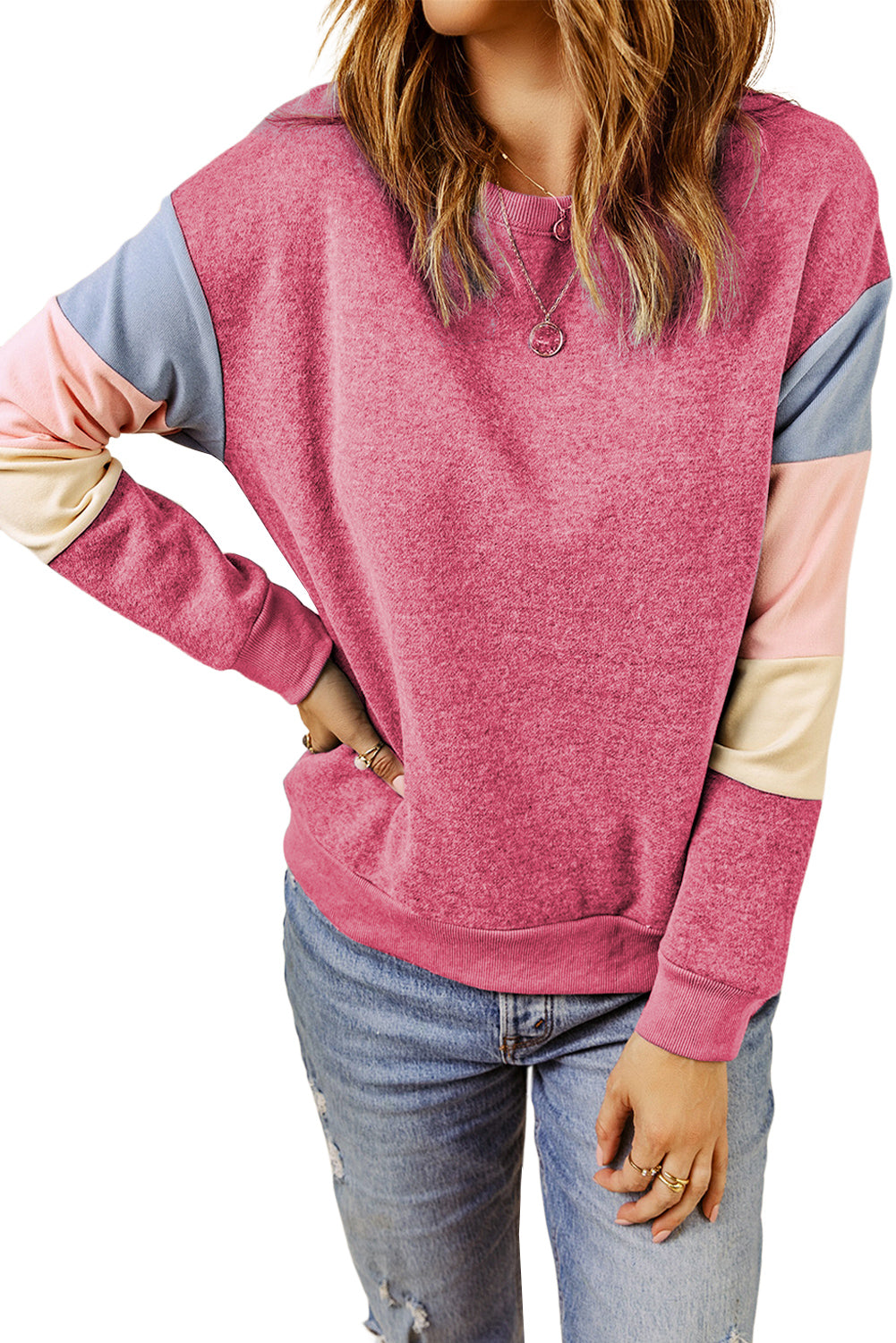 Grey Casual Color Block Drop Sleeve Sweatshirt