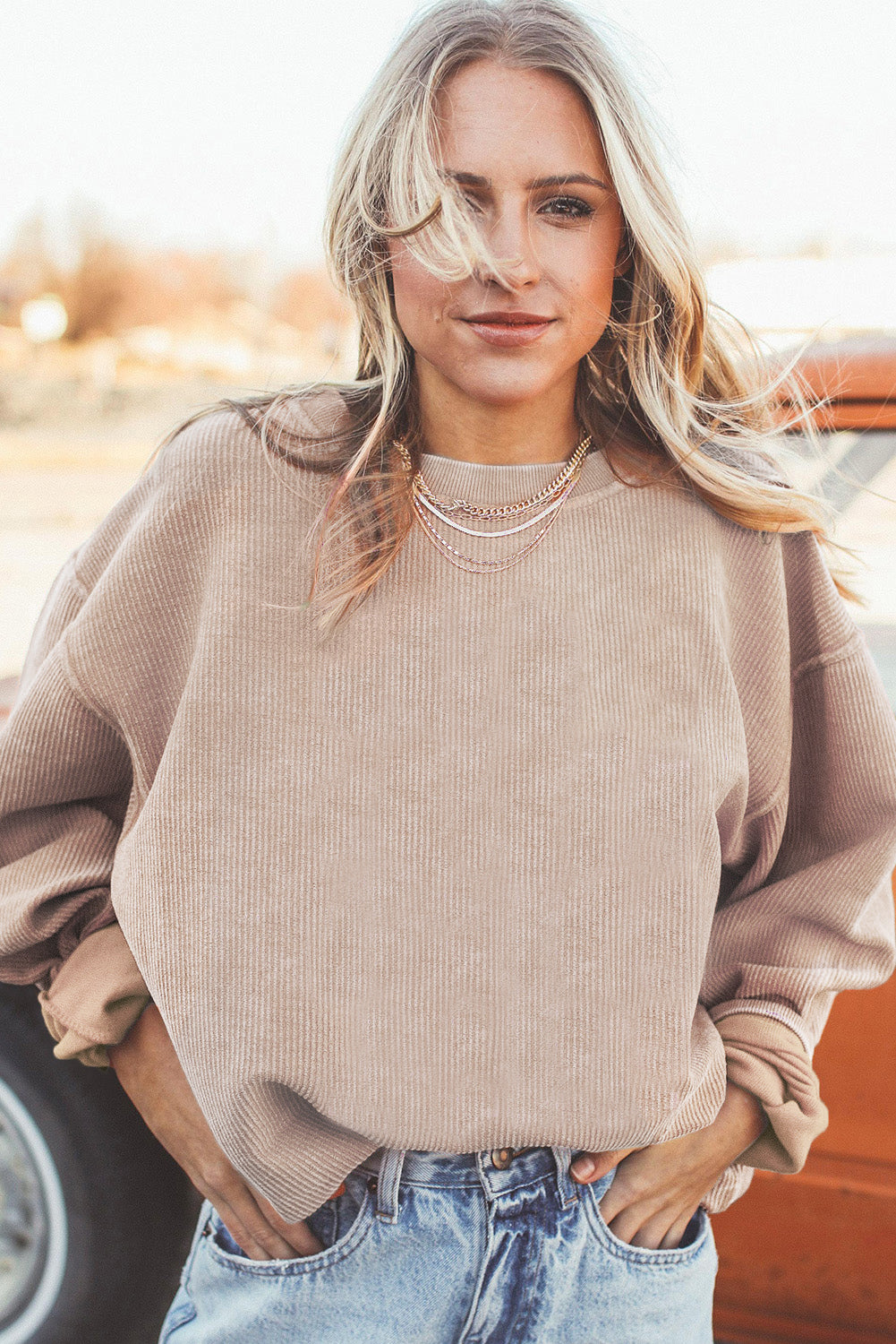 Light Grey Drop Shoulder Ribbed Oversized Sweatshirt