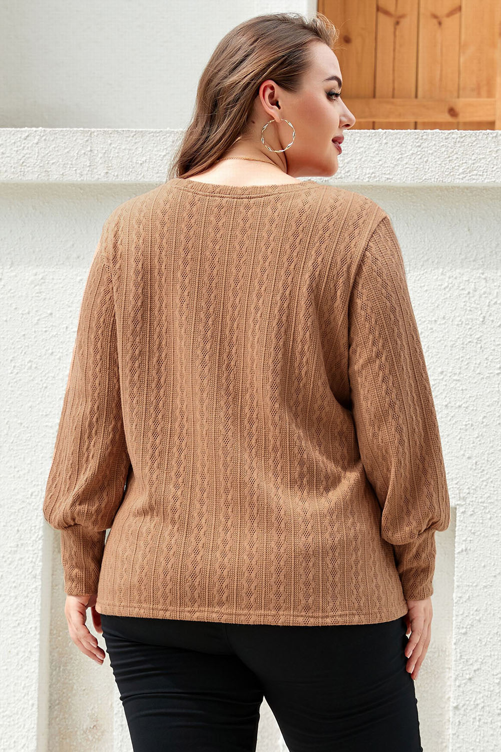 Khaki Casual Subtle Cable Knit Plus Size Sweater