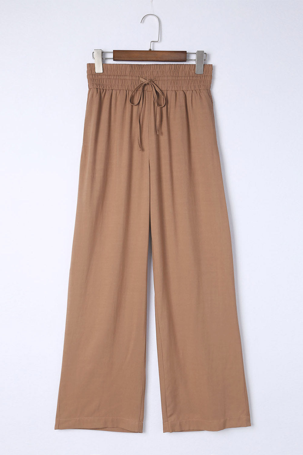 Blue Casual Drawstring Shirred Elastic Waist Wide Leg Pants