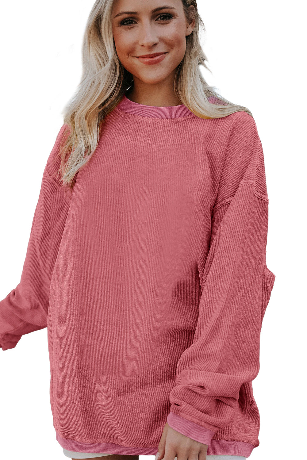 Light Grey Drop Shoulder Ribbed Oversized Sweatshirt