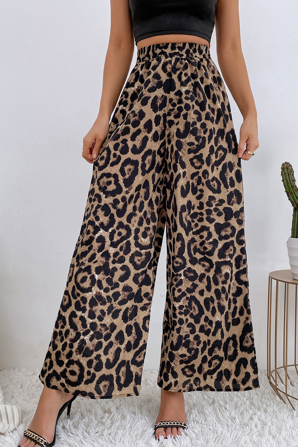 Multicolour Leopard High Waist Wide Leh Pants