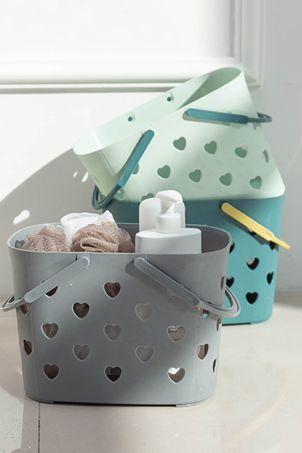 Gray Heart-shape Hollowed Plastic Storage Basket