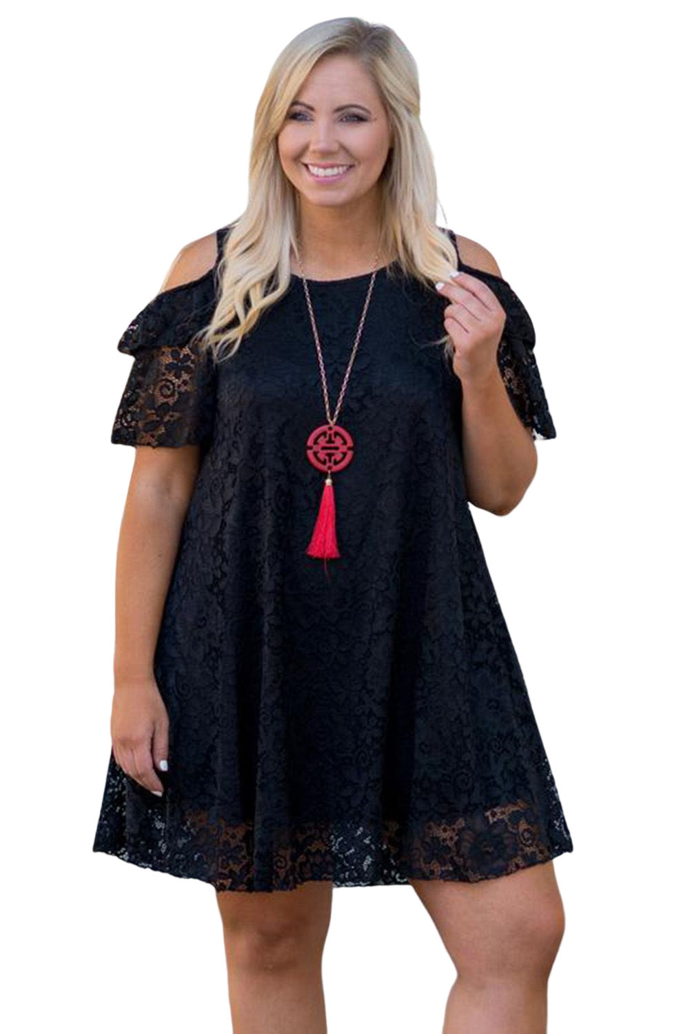 Black Lace Cold Shoulder Plus Size Dress