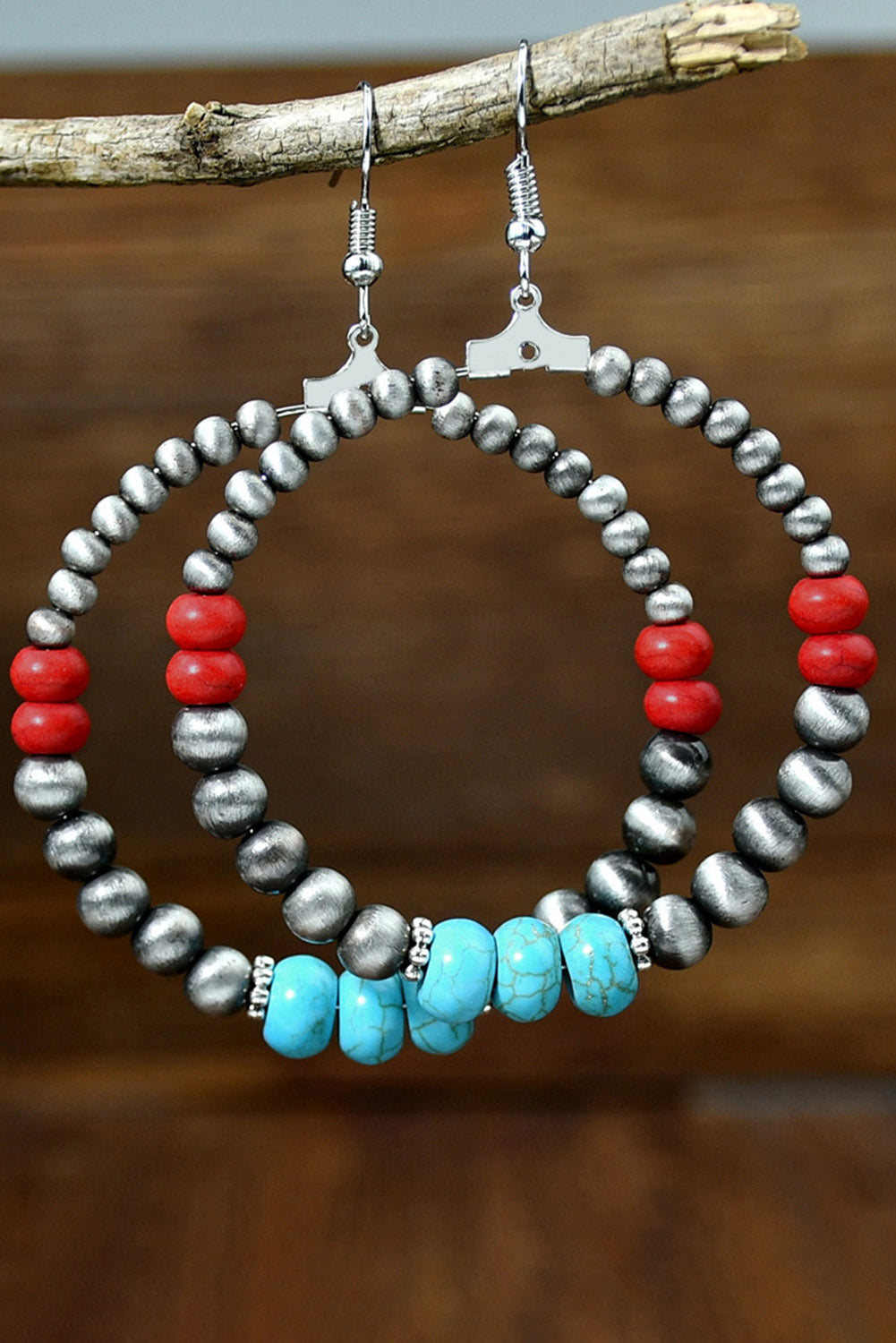 Multicolour Turquoise Colorblock Beaded Large Hoop Earrings