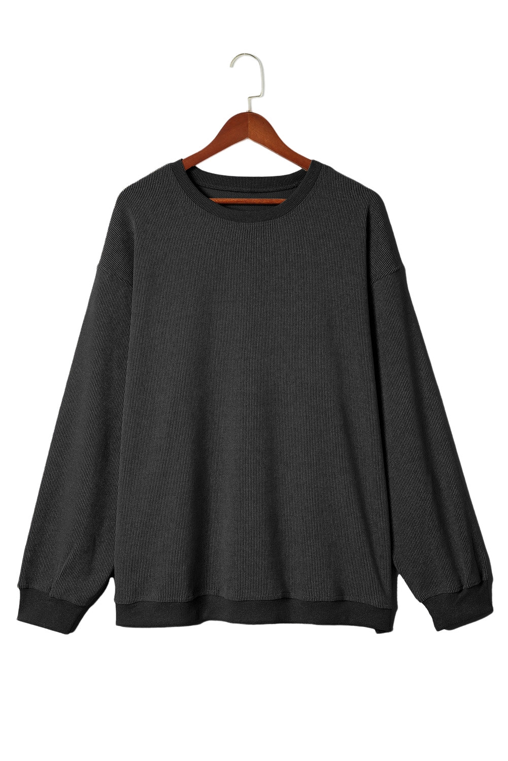 Black Plus Size Corded Round Neck Sweatshirt