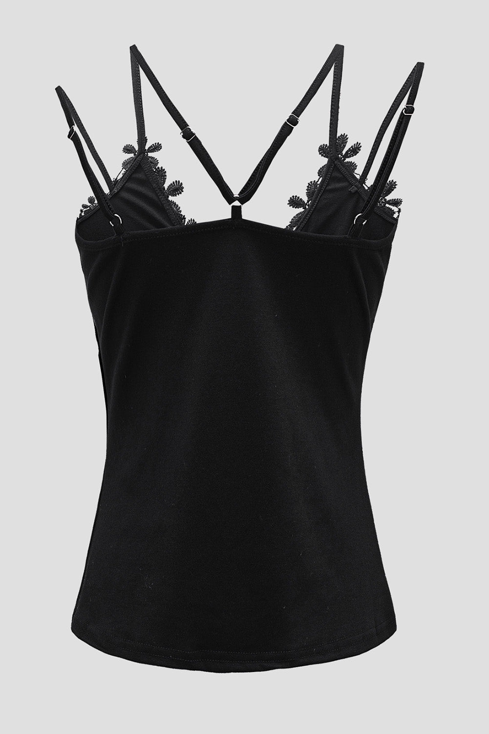 Black Casual Lace Overlay Strappy Hollow Out Camisole Top