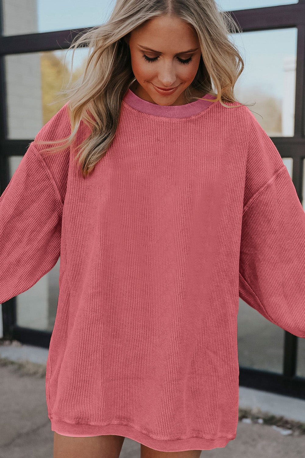 Light Grey Drop Shoulder Ribbed Oversized Sweatshirt