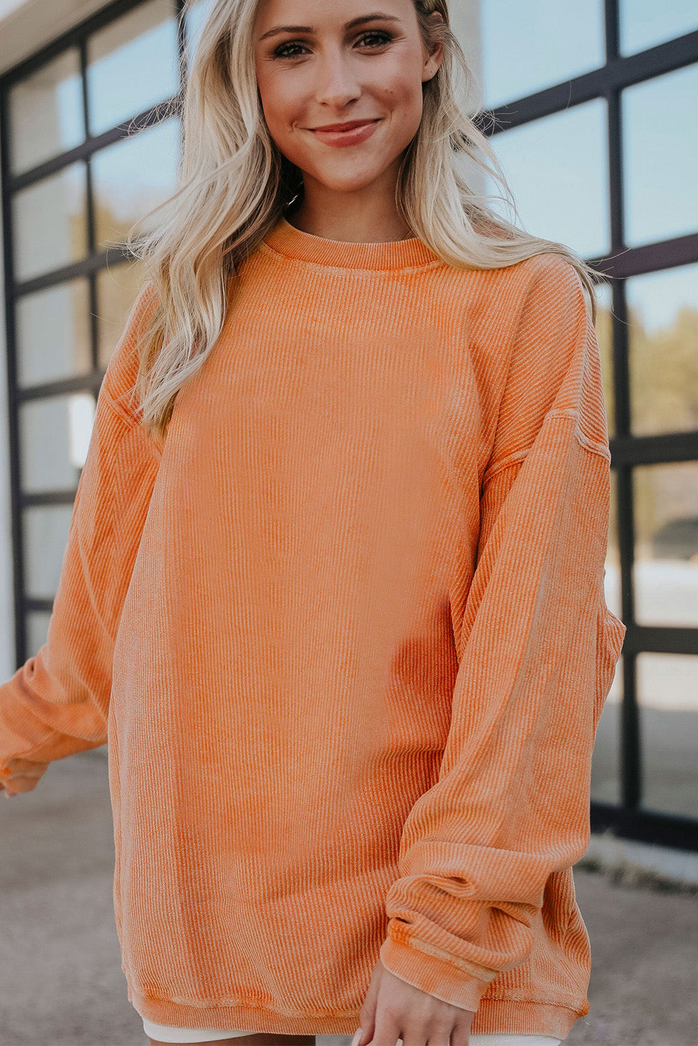 Light Grey Drop Shoulder Ribbed Oversized Sweatshirt