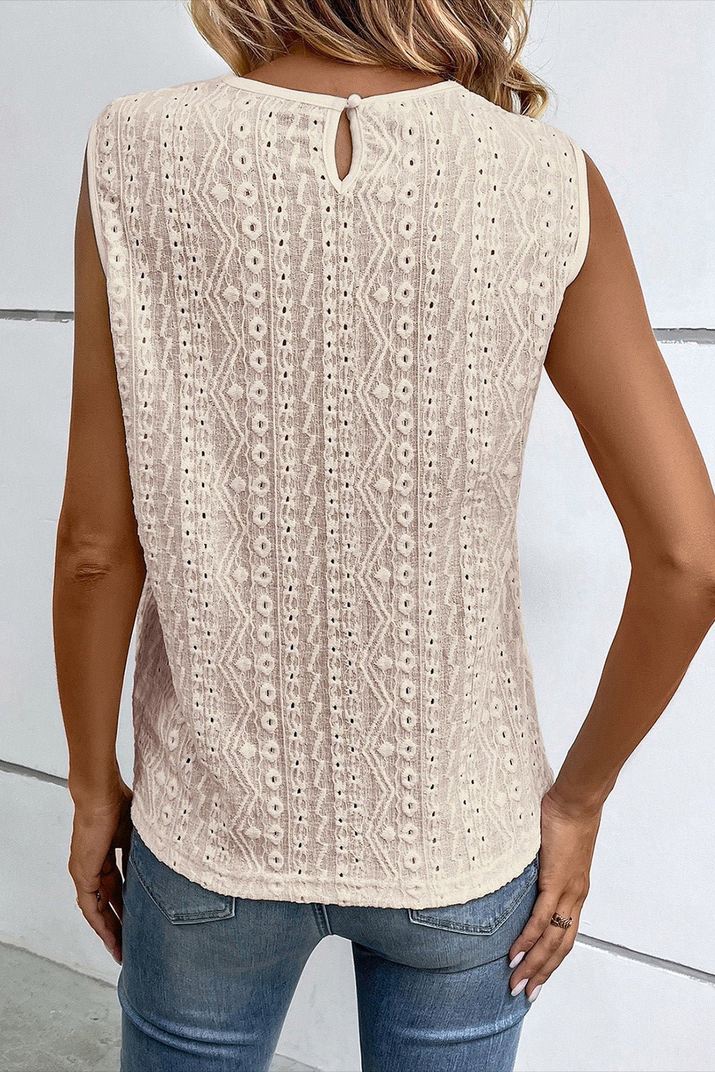 Apricot Guipure Lace Crochet Keyhole Back Sleeveless Top