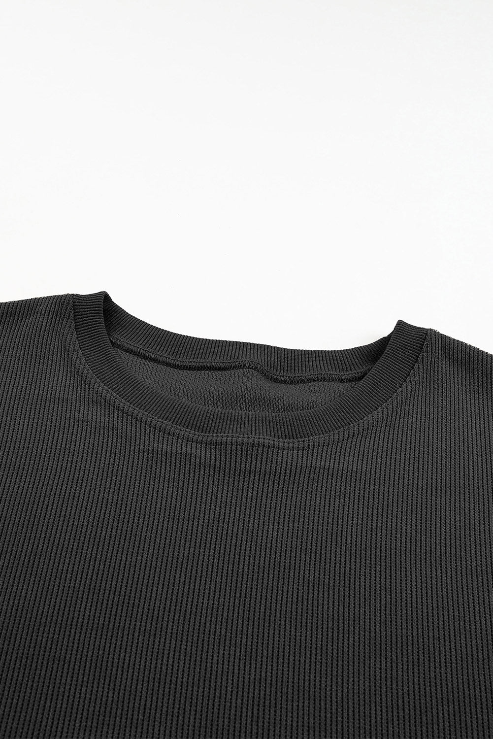 Black Plus Size Corded Round Neck Sweatshirt