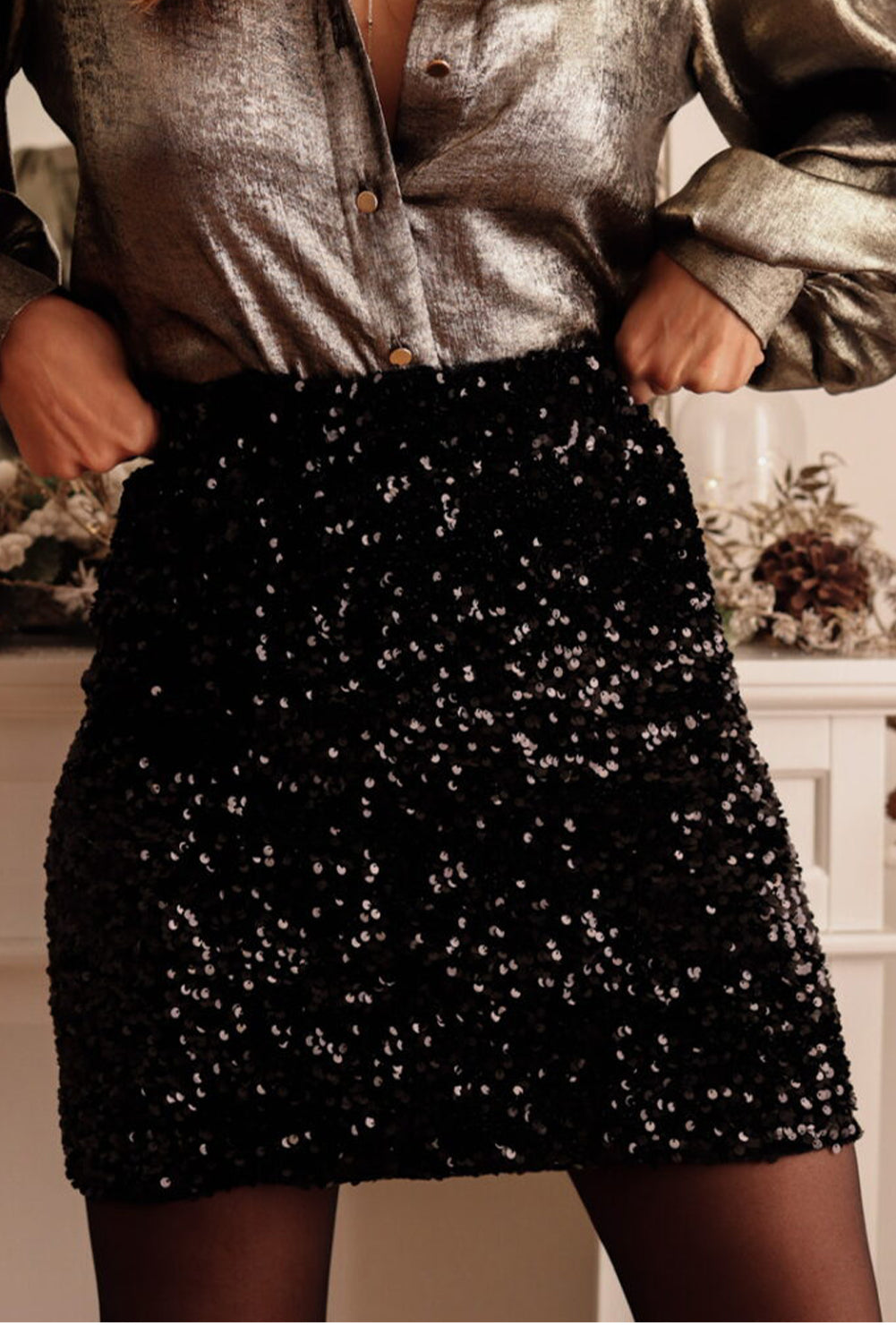 Black Party Sequin Bodycon Mini Skirt