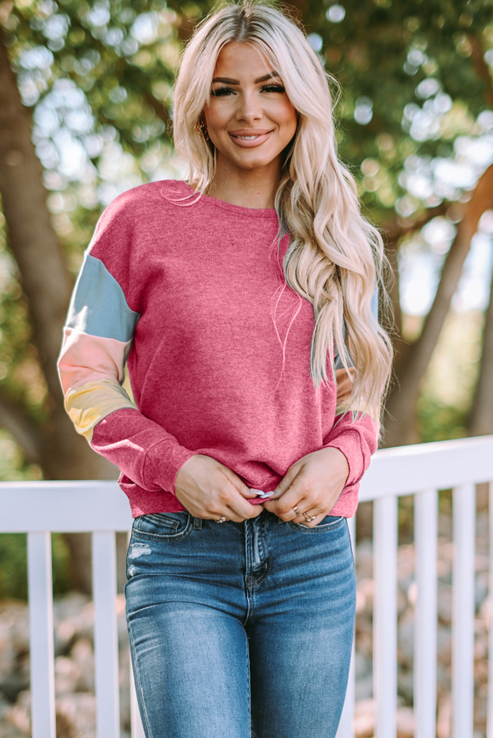 Grey Casual Color Block Drop Sleeve Sweatshirt