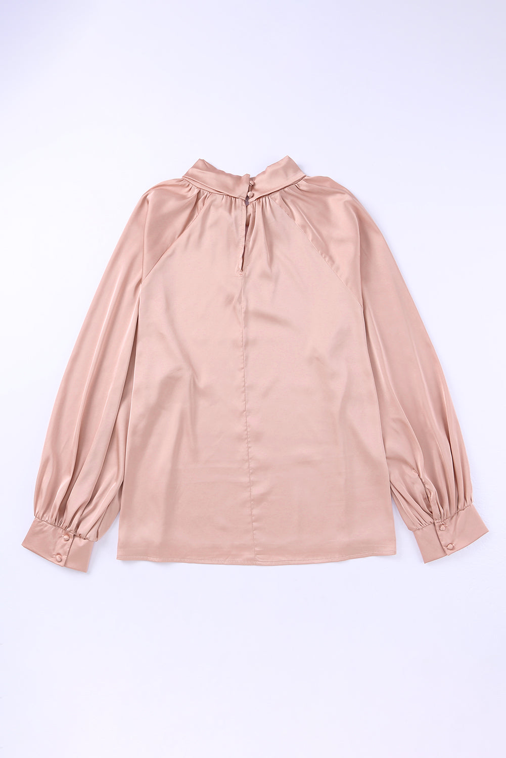 Pink Elegant Keyhole Long Sleeve Satin Blouse