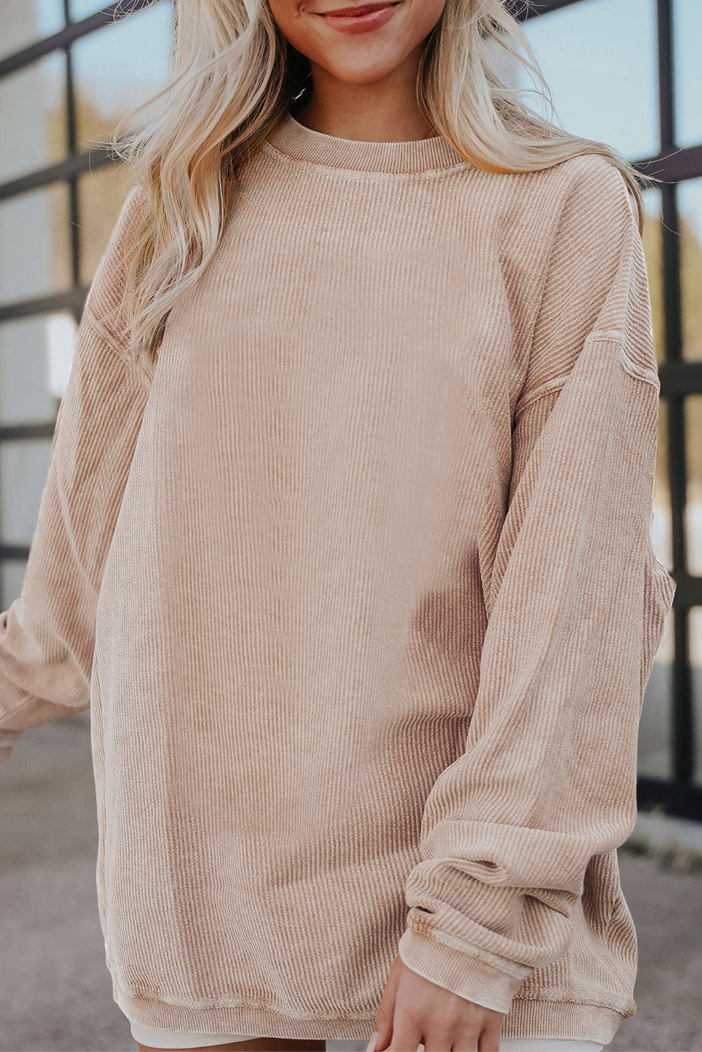 Light Grey Drop Shoulder Ribbed Oversized Sweatshirt