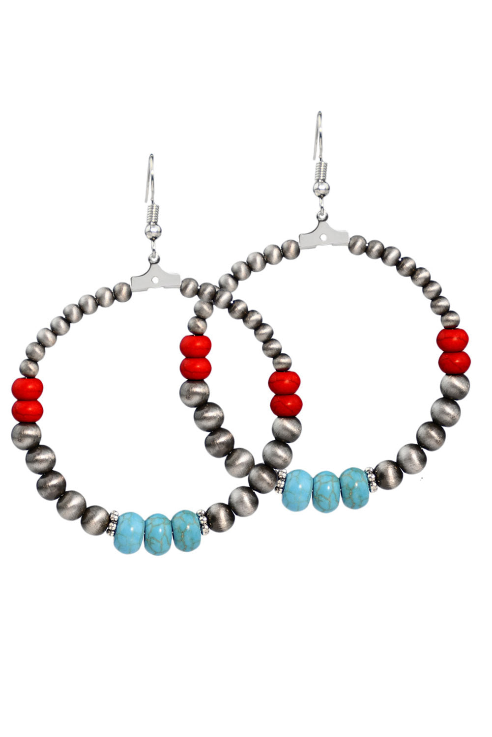 Multicolour Turquoise Colorblock Beaded Large Hoop Earrings