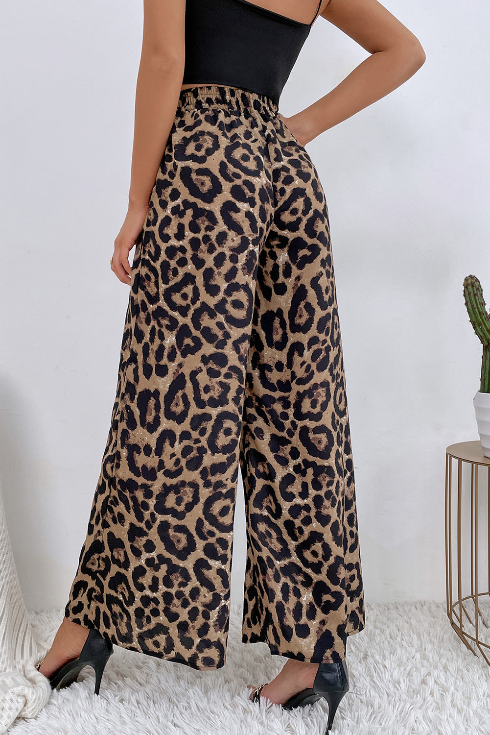 Multicolour Leopard High Waist Wide Leh Pants