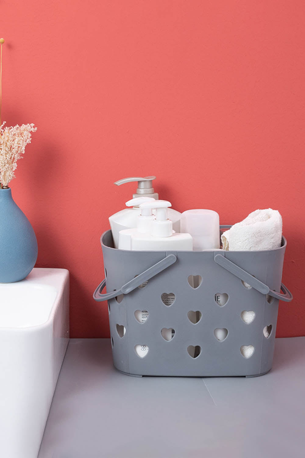 Gray Heart-shape Hollowed Plastic Storage Basket