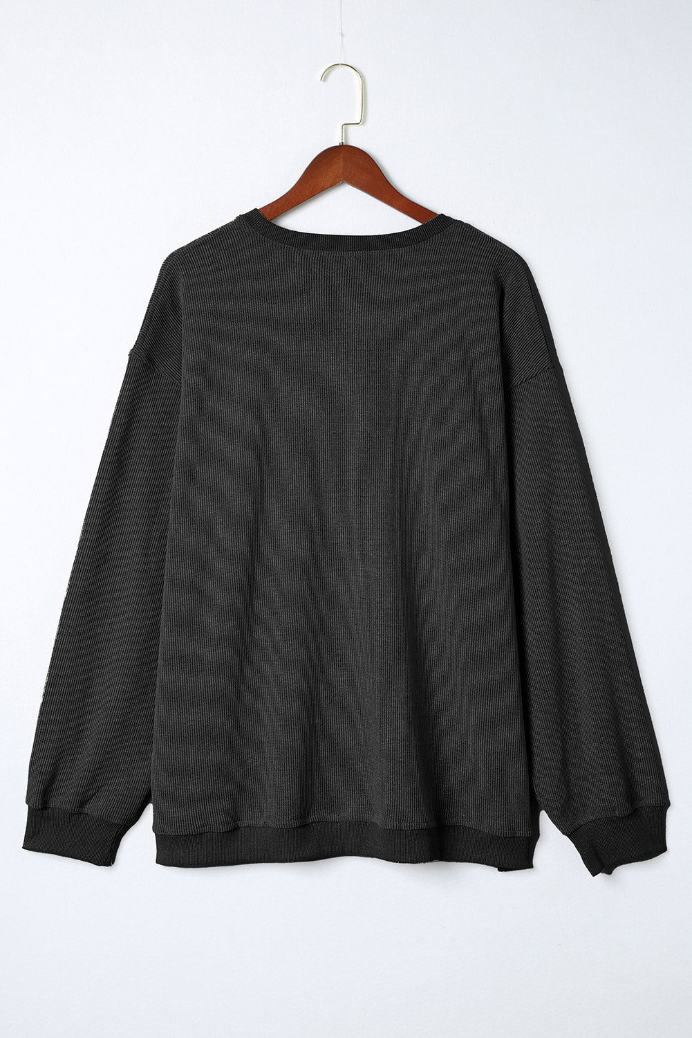 Black Plus Size Corded Round Neck Sweatshirt