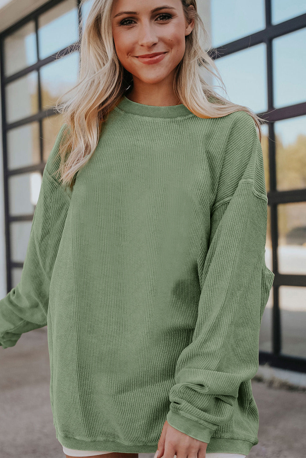 Light Grey Drop Shoulder Ribbed Oversized Sweatshirt