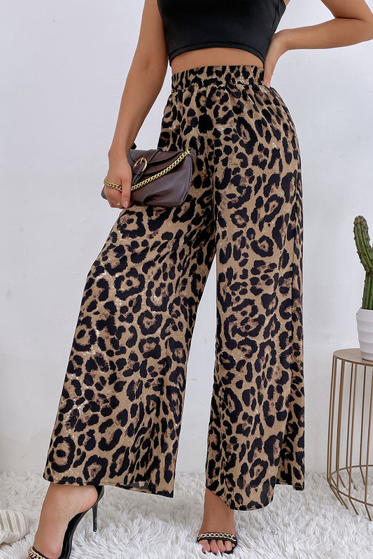 Multicolour Leopard High Waist Wide Leh Pants