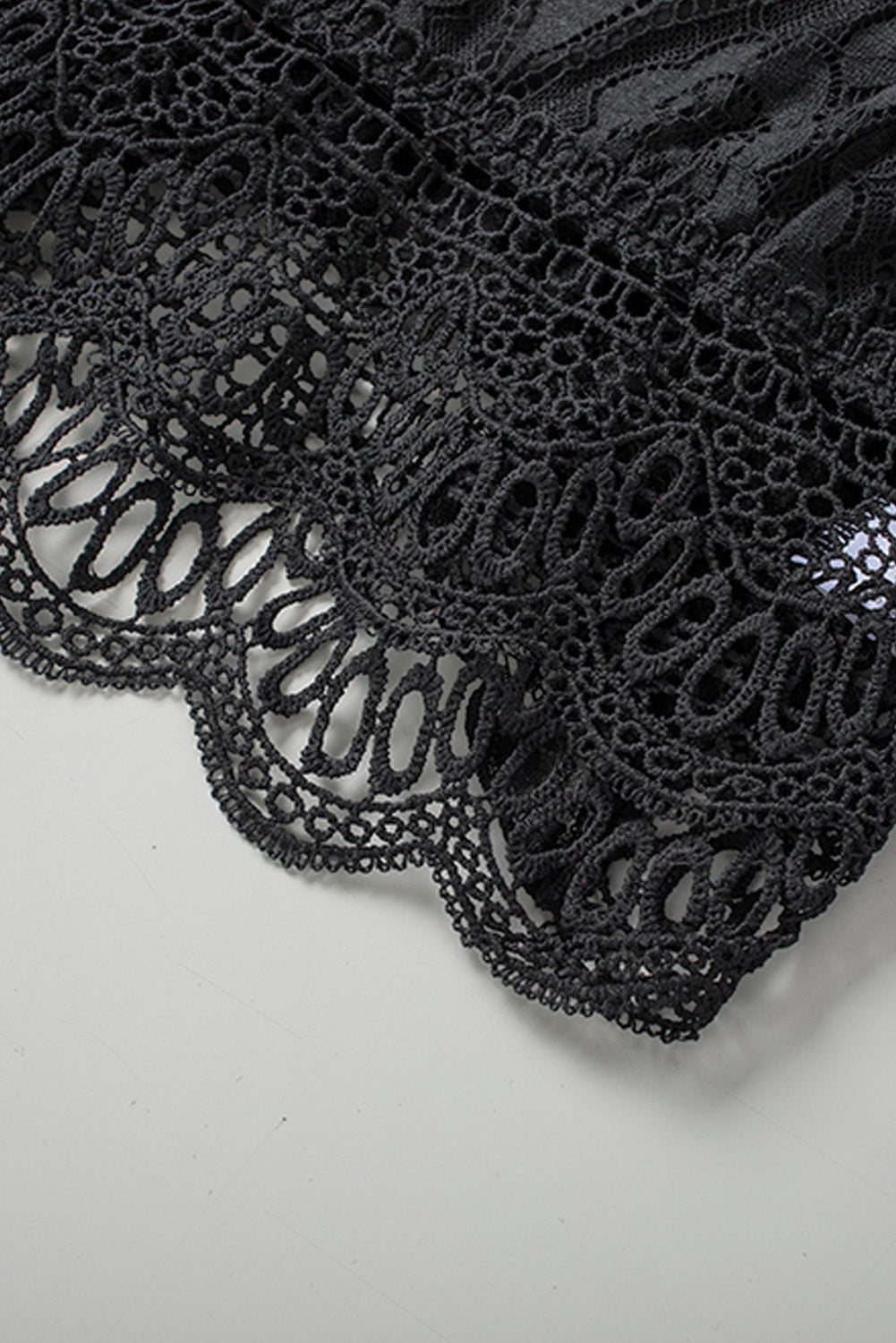 Black Basic Lace Crochet Smocked Cropped Camisole