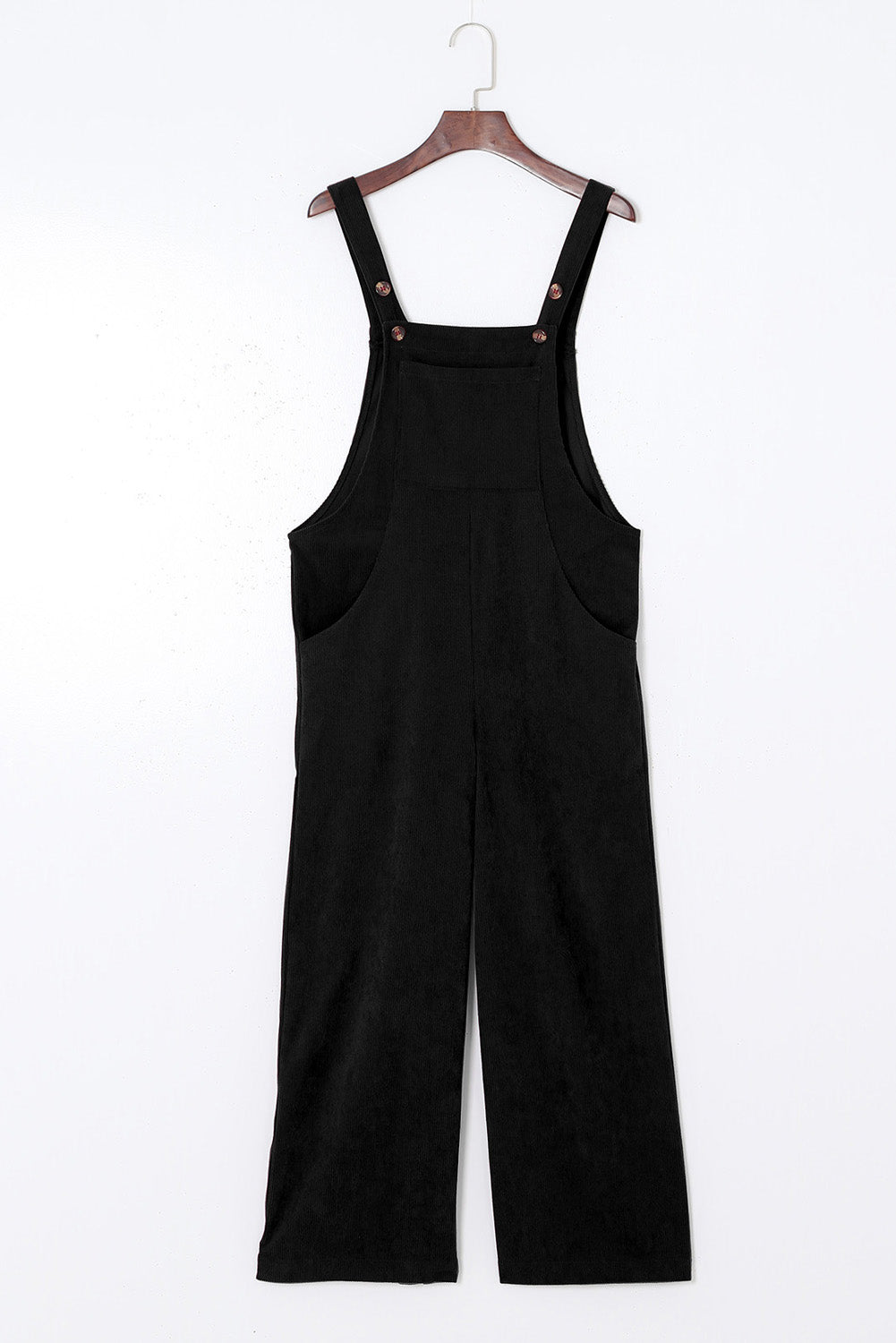 Black Corduroy Side Pockets Wide Leg Overalls Jumpsuits