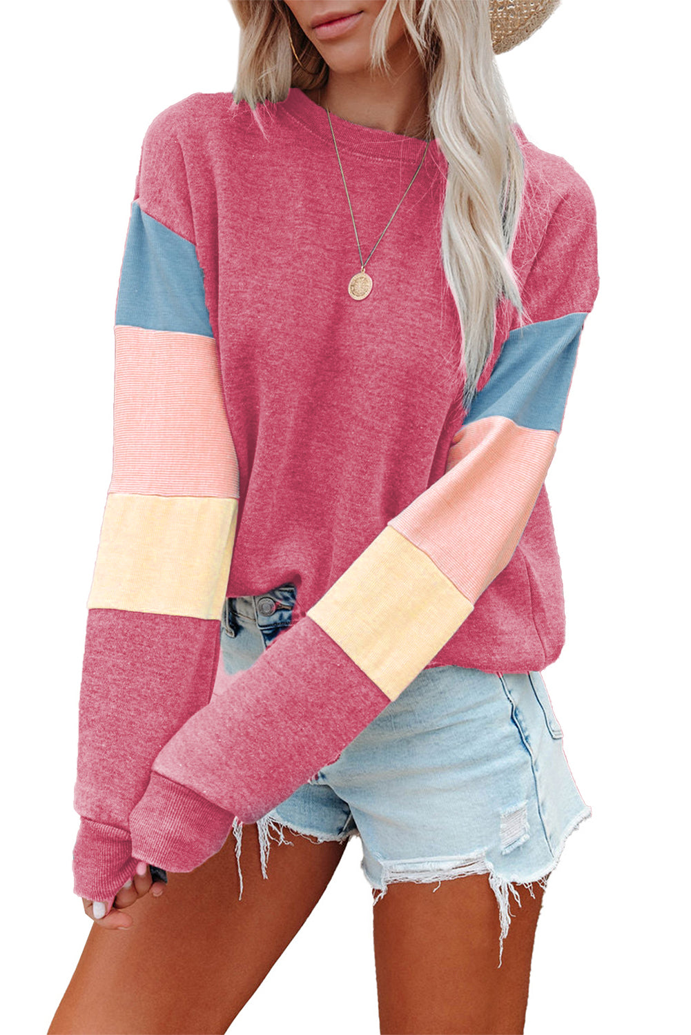 Grey Casual Color Block Drop Sleeve Sweatshirt