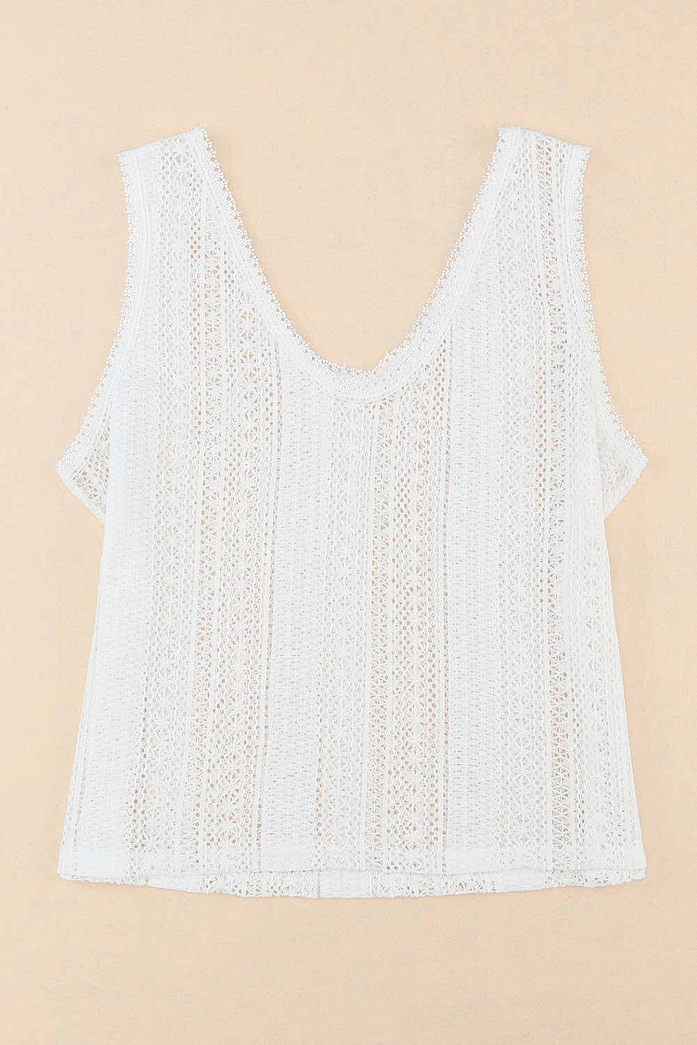 White Lace Crochet Open Back U Neck Tank Top