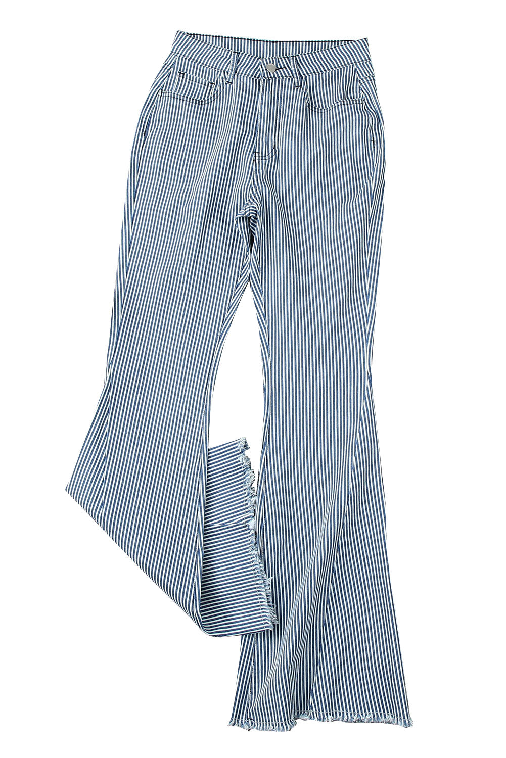 Light Blue Stripe Casual Mid Waist Bell Pants