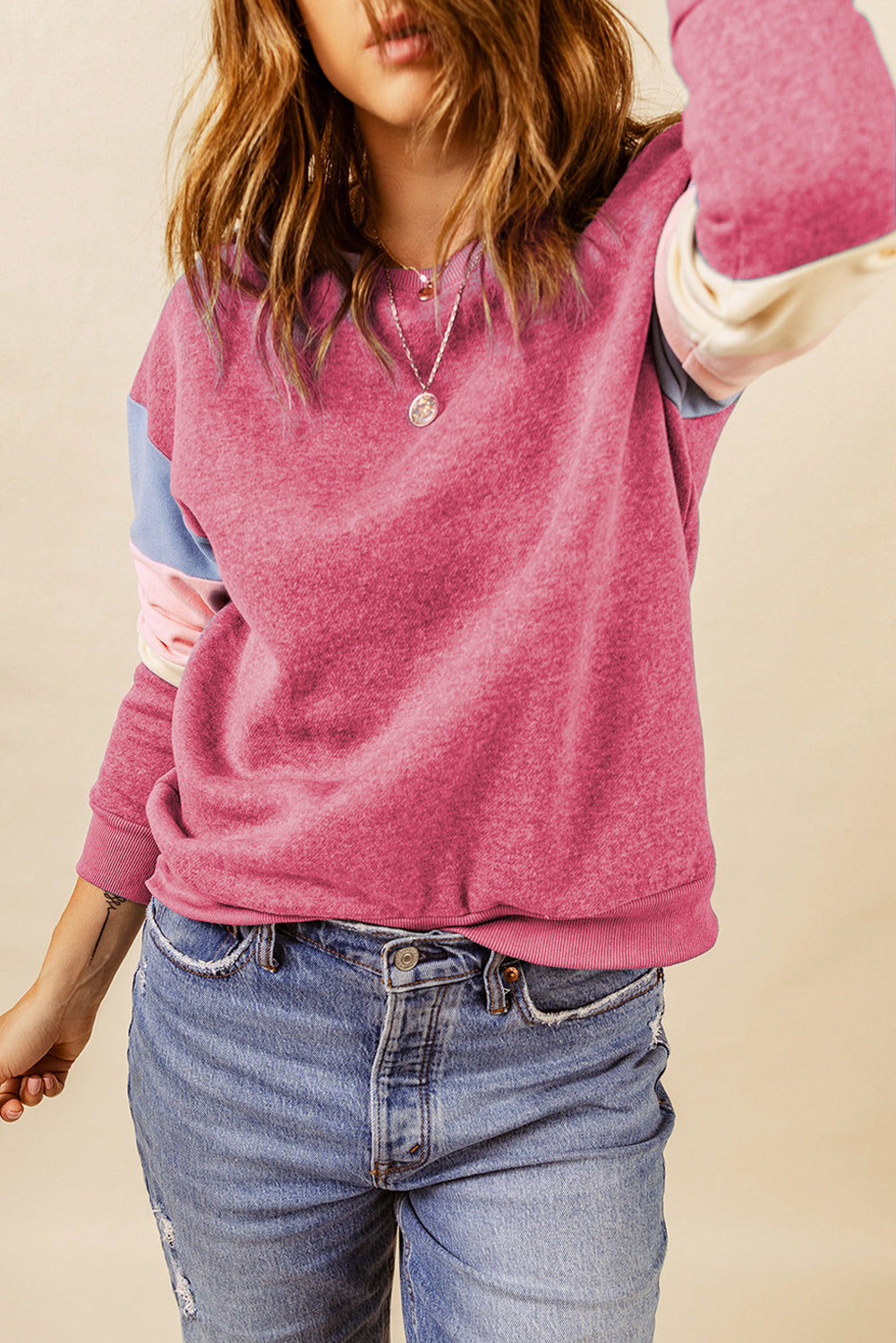 Grey Casual Color Block Drop Sleeve Sweatshirt