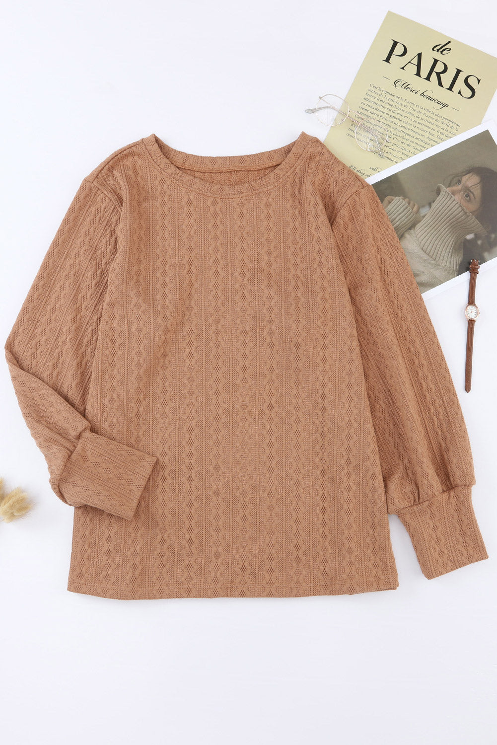 Khaki Casual Subtle Cable Knit Plus Size Sweater