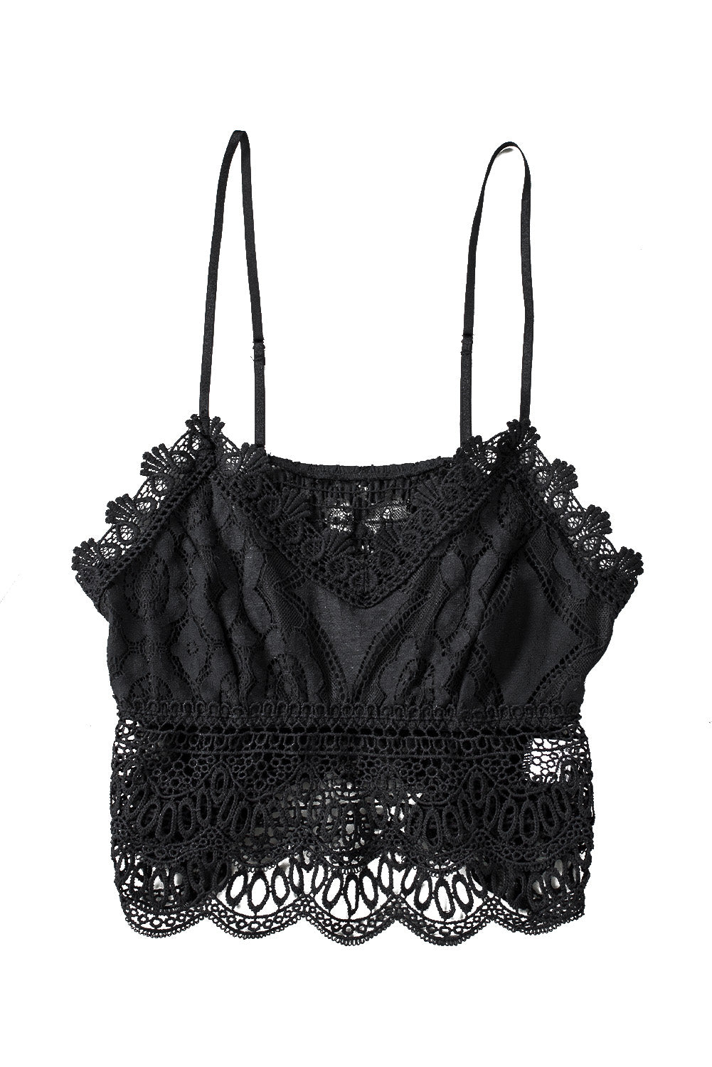 Black Basic Lace Crochet Smocked Cropped Camisole