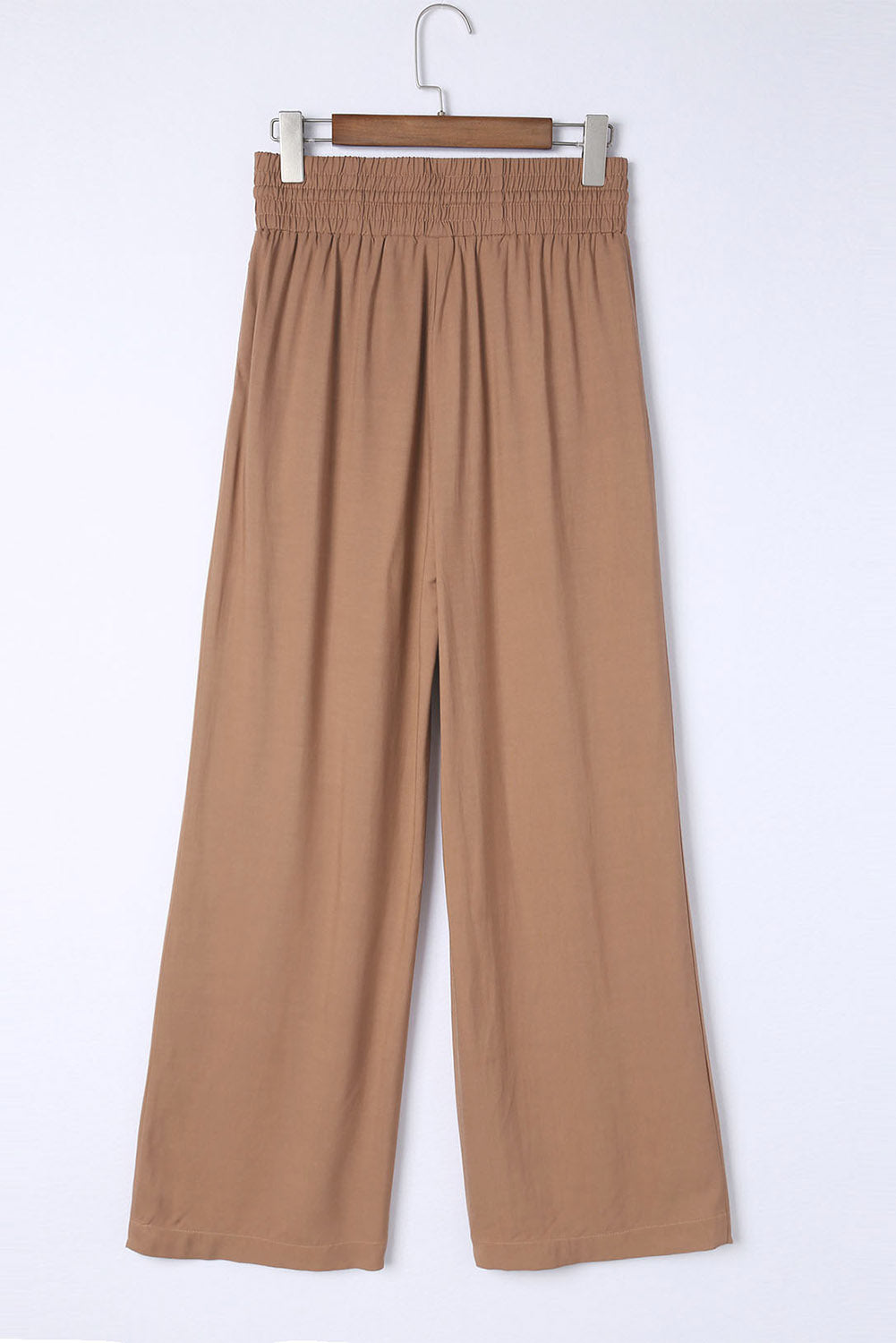 Blue Casual Drawstring Shirred Elastic Waist Wide Leg Pants